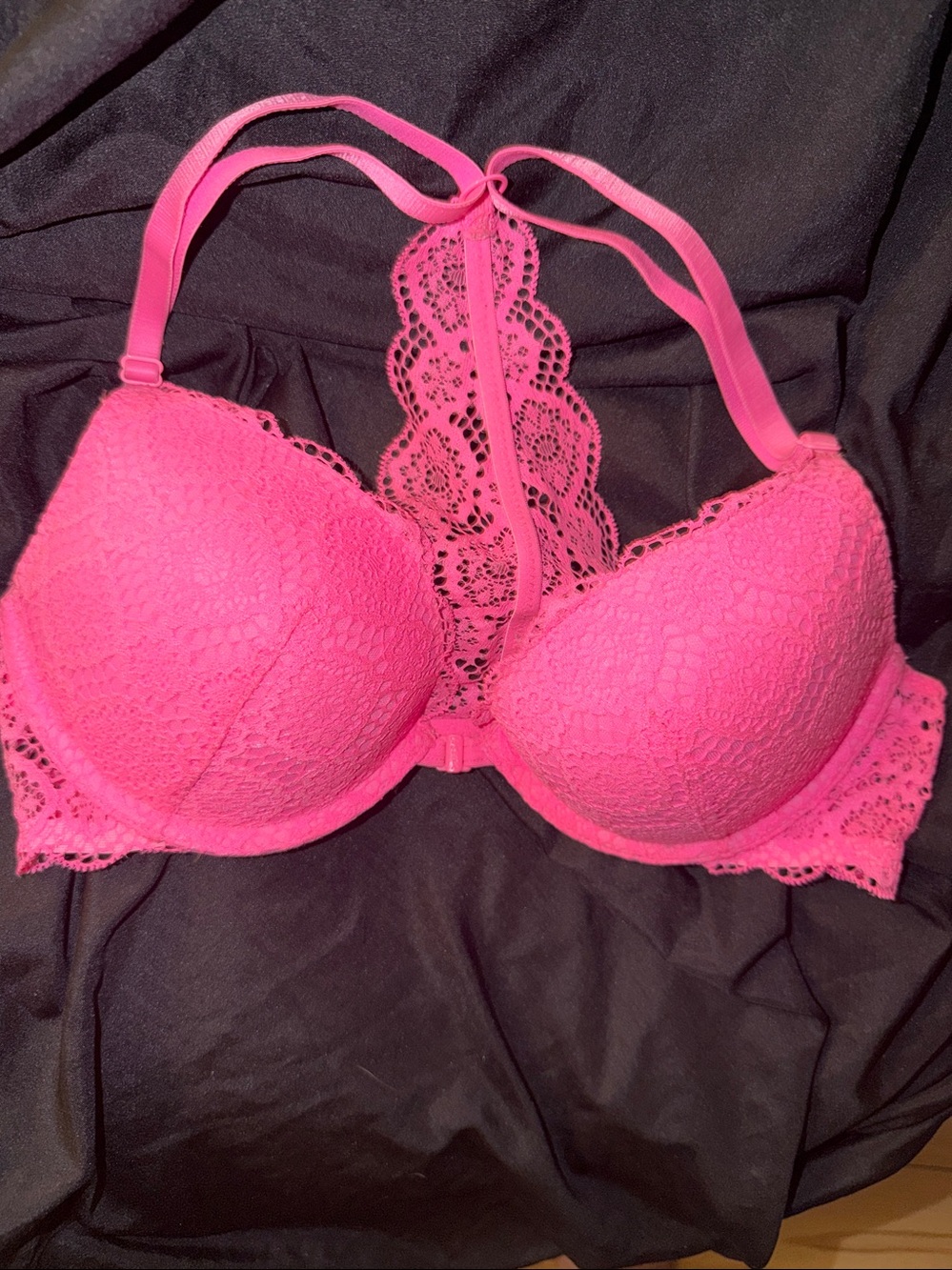 Hot Pink Lace Racerback Push-Up Bra - Women Intimates